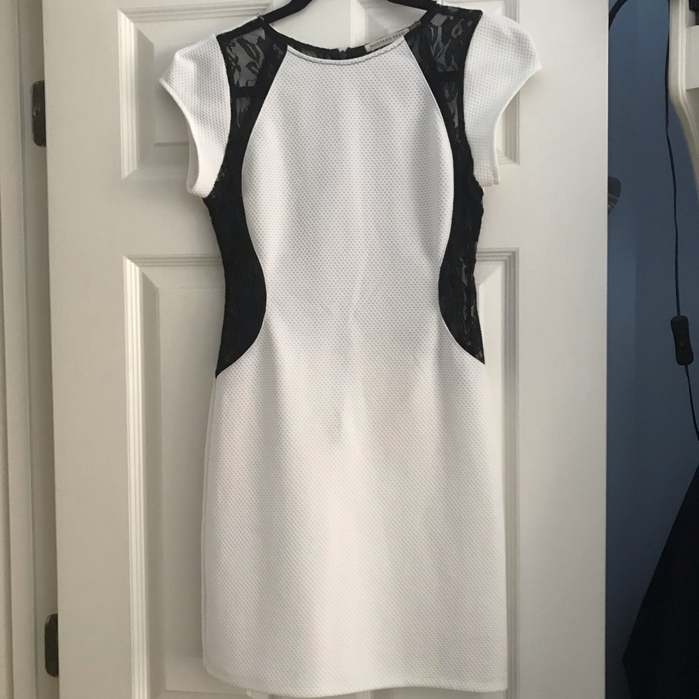 White and black lace shirt sleeve dress